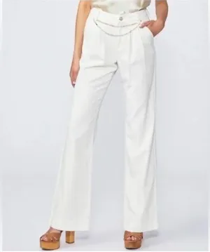 Paige Pleated Leenah Pearl Chain Jeans White French Ivory Sz 27 thumbnail 1