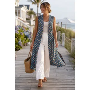 LuLaRoe Womens Duster Sz‎ S Joy Long Vest Teal Blue Orange Geometric Artsy NEW thumbnail 2