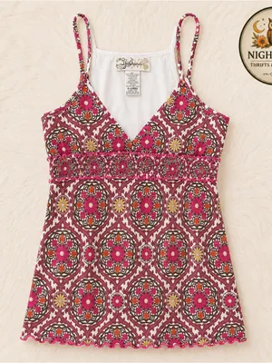 VTG Y2K Younique Babydoll Tank Top ~ Layered Look Geometric pattern ~ Size XL thumbnail 1