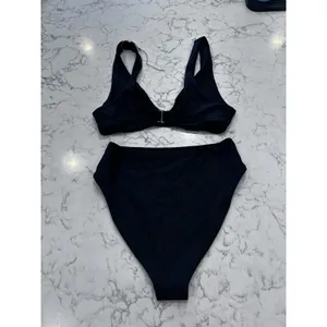 NWOT Quince Black Italian Plunge Bikini Top & High Rise High Leg Bottom Medium thumbnail 2