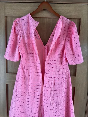 NWT English Factory Broderie Lace Puff Sleeve Mini Dress in Pink Women’s Medium thumbnail 8