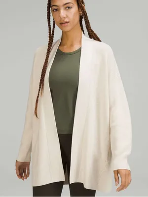 Lululemon Merino Wool-Blend Ribbed Long Wrap Sweater White Opal thumbnail 1