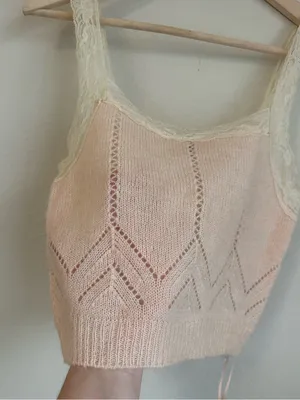 NWT Zara Pointelle Knit Lace Trim Crop Tank thumbnail 6
