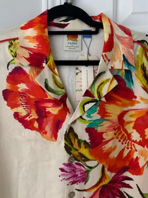Farm Rio Floral Print Scalloped Mini Shirt Dress, Size M thumbnail 8