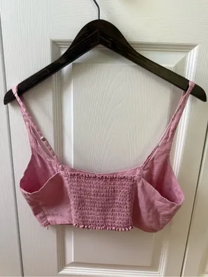 Reformation France Linen Two Piece Skort and Top Set in Pink thumbnail 3