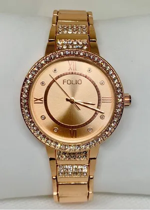 Folio rose gold tone women’s watch rhinestones 33mm quartz up to 7.5” running thumbnail 1