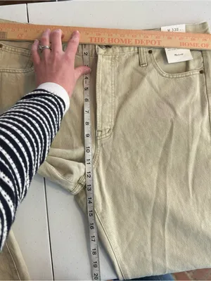Madewell Short Pieced Barrel-Leg Jeans Faded Khaki‎ Rigid size 33 Short NWT READ thumbnail 8