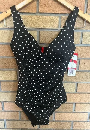 NWT SPANX Womens Black Polka Dot Adjustable Ruched One Piece Swimsuit Size 6 thumbnail 1