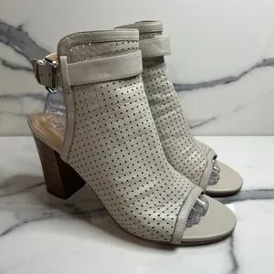 Sam Edelman Wmns Gray Leather Emmie Sandals Sz 10 Block Heel Festival Boho FLAW thumbnail 1