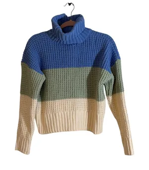 Hippie Rose Sweater Blue M Women Colorblock Turtleneck Knit HF3S26299 thumbnail 1