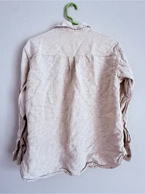 Athleta Linen Shirt Womens M Oatmeal Long Sleeve Button Down Casual Pocket Top thumbnail 2