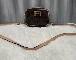 Michael Kors Brown Monogram Crossbody with Tan Trim thumbnail 1