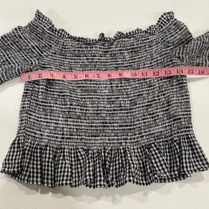 American Eagle Black & White Gingham Smocked Off Shoulder Crop Top Size M thumbnail 5
