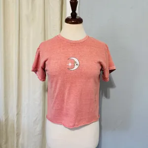 Tree Hugger Nation Moon Star Graphic‎ Cropped T Shirt Coral Pink Boho Size S thumbnail 3