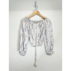 SURF GYPSY Metallic Star Print Crochet‎ Ruched Off Shoulder Crop Top Size Small thumbnail 5