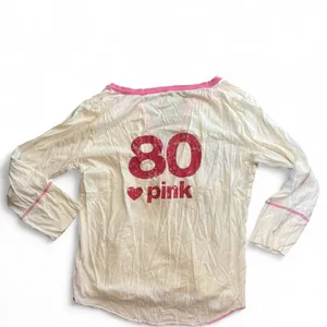 Vintage Y2K 2005 Victoria's Secret PINK Henley Top L White Pink Logo thumbnail 3