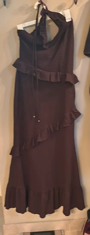 Hello Molly Chocolate Brown Ruffle Halter Maxi Dress thumbnail 5
