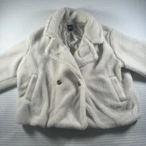 GAP Womens XXL Sherpa Teddy Coat Cream Ivory Fleece Button Jacket Cozy Plush thumbnail 2