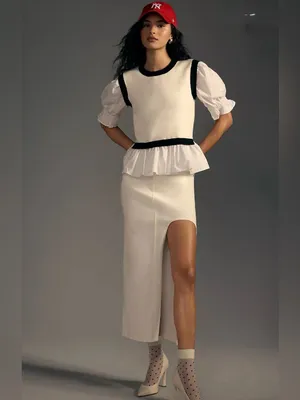 By Anthropologie Layered Poplin Sweater Top thumbnail 2