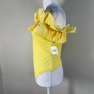 Altar'd State Bodysuit Women L Yellow New Ruffle Off‎ Shoulder thumbnail 7