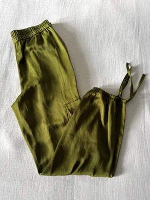 Open Edit Tie Detail Satin Cargo Pants Olive Green - small thumbnail 4