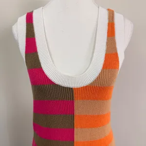 Boutique Striped Knit Maxi Dress Pink Orange Colorblock Side Slit Tank Medium thumbnail 5