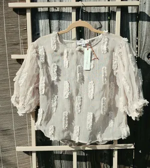 NEW YUMI Sheer Puff Sleeve Top Small thumbnail 1