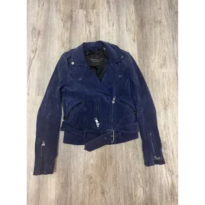 Bagatelle NYC Suede 100% Leather Moto Jacket‎ Full Zip Blue Women's Size Small thumbnail 4
