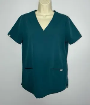Figs Scrubs Top Womens S Teal Casma Three Pocket V Neck Technical Collection thumbnail 1