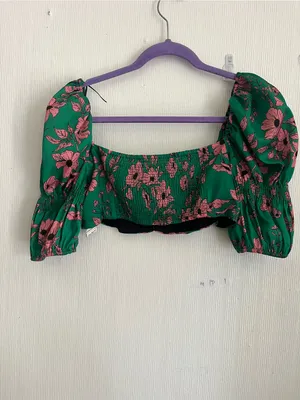 Zara Green Crop Top with Pink Floral Print thumbnail 3