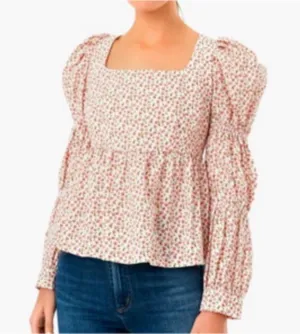 Tuckernuck Hyacinth House Puff Long Sleeve Peplum Floral Blouse Small thumbnail 1
