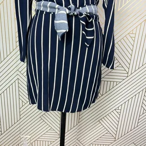 Reformation Zircon Wrap Mini Dress Navy Blue Capone Stripes Size‎ US 0 thumbnail 6