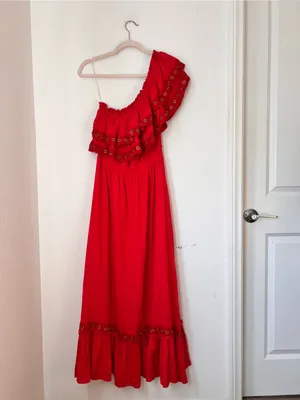 MISA Los Angeles Safa Red One Shoulder Ruffle Maxi Dress Women's XS $400 thumbnail 2