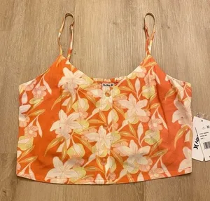 Hurley NWT Lightweight Crop Top Adjustable Spaghetti Straps Smocked Back thumbnail 1