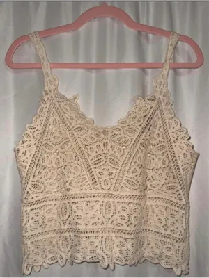 POL Crochet Lace Camisole Tank Top - Cream thumbnail 3