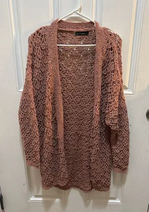 Moon & Madison Mauve Open Front Pointelle Knit Cardigan Sweater thumbnail 1