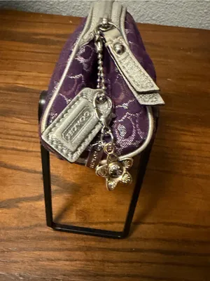 coach Purple Jacquard Cosmetic Case with Metallic Accents Coach charm added thumbnail 2