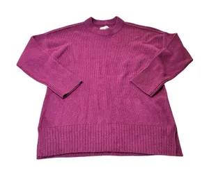 Abercrombie‎ & Fitch Womens Ribbed Oversized Crewneck Sweater Magenta Purple M thumbnail 1