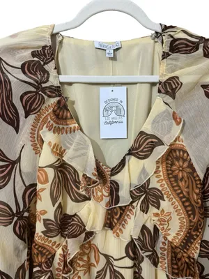 PATRONS OF PEACE Paisley Ruffle Maxi Dress S 17” p2p Pale Yellow $88 Retail NWT thumbnail 3