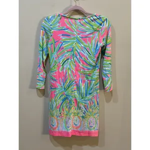 Lilly Pulitzer Beacon Pima Cotton Shift‎ Dress In Tiki Pink Royal Lime Size XXS thumbnail 4