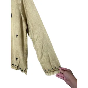 Beige Embroidered Long Sleeve‎ Pullover V Neck Bohemian Top Free Size Womens thumbnail 6