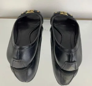 Black Leather Clines Peep-Toe Ballerina Flats thumbnail 5