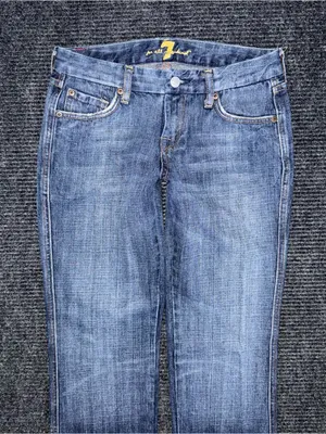 RARE VTG 7 For All Mankind Low Rise Pink Bling "A" Pocket Straight Jeans 28 USA thumbnail 4