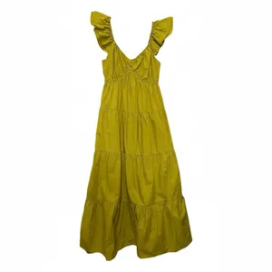 Ellison maxi dress ruffled cap sleeves Size S 100%rayon green, lime V neck thumbnail 2