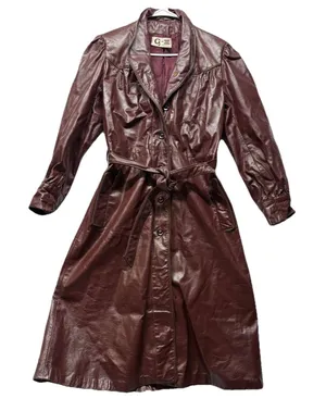 Vtg Global Identity G-III Long Women's Red Leather Trench Coat Size S 80's 90's thumbnail 1
