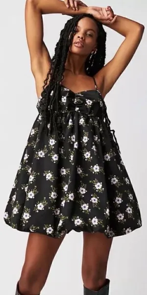 Free People Black Floral Bubble Mini/Midi Dress thumbnail 1