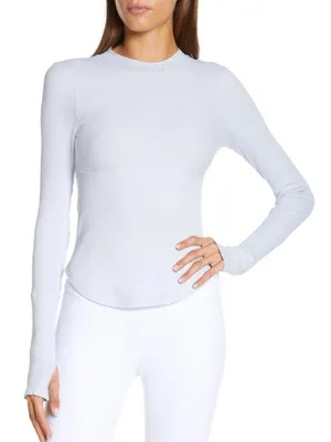FP Movement Laura long sleeve tee halogen blue mock neck pastel ribbed knit thumbnail 1