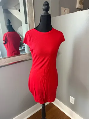 Victoria’s Secret PINK Ribbed Bodycon Bold Red Mini Dress Size Large. thumbnail 2