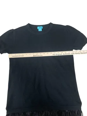 Black Feather-Hem Cashmere Short Sleeve Tee Sweater thumbnail 3