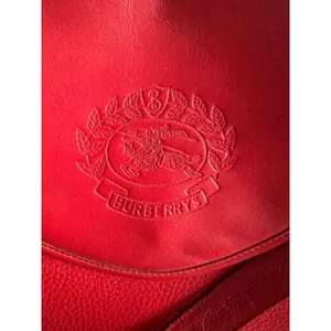 Vintage Burberrys Red Leather Shoulder Bag Crossbody Embossed Logo Crest Rare thumbnail 2